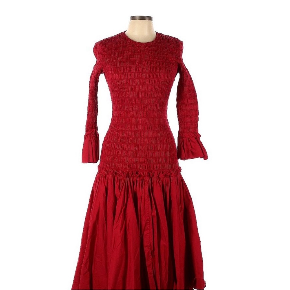 Khaite Mariella Pleated Dress in Currant Red Large